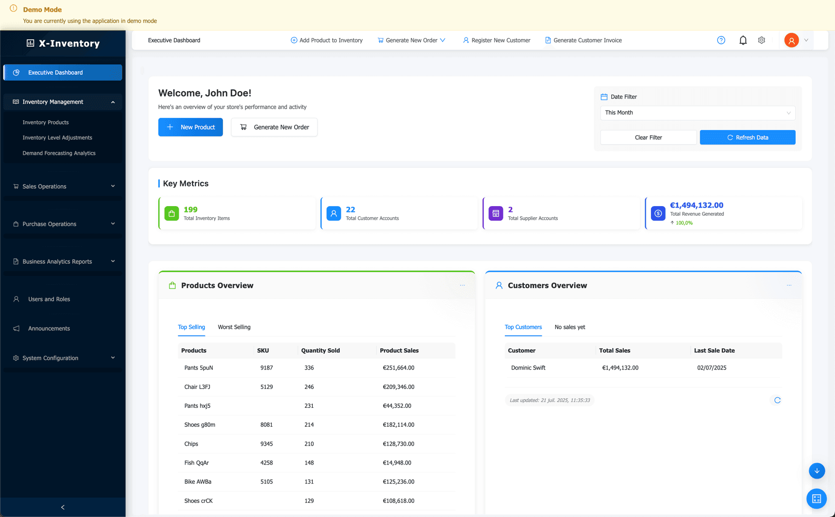 X-Inventory Dashboard Metrics
